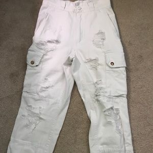 White ankle cargo pants
